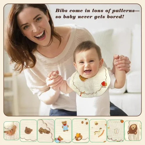 Vista 5 de EllieHouse Baberos para bebés para niñas y niños, paquete de 8 baberos de muselina de algodón para niños pequeños