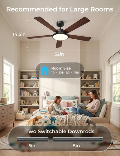 Vista 9 de CINOTON Ventiladores de techo inteligentes de 52" con luces y control Negro + Nogal