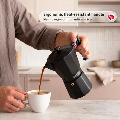 Vista 5 de Magefesa Colombia Noir - Olla de café expreso, 3 tazas/5 onzas, cafetera italiana para café cubano, aluminio extragrueso, mango resistente al calor