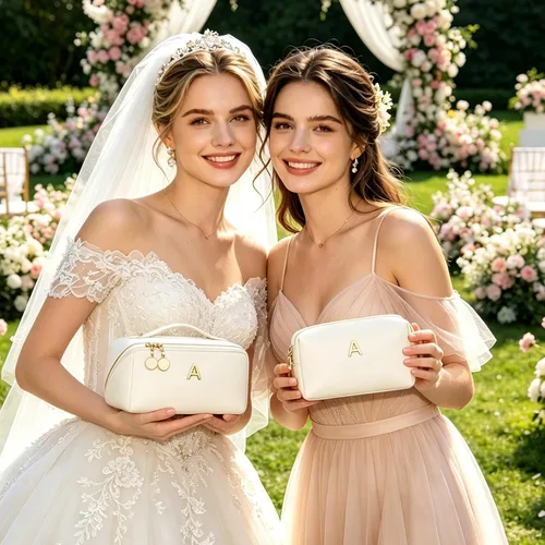 Vista 9 de Regalos de cumpleaños para mujeres y adolescentes, juego de bolsas organizadoras de maquillaje con iniciales personalizadas, bolsa de cosméticos