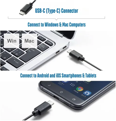 Vista 3 de CBUS Ratón USB C con cable, mouse de computadora de clic silencioso de 6 botones, 4 velocidades DPI, ergonómico, retroiluminación LED, compatible