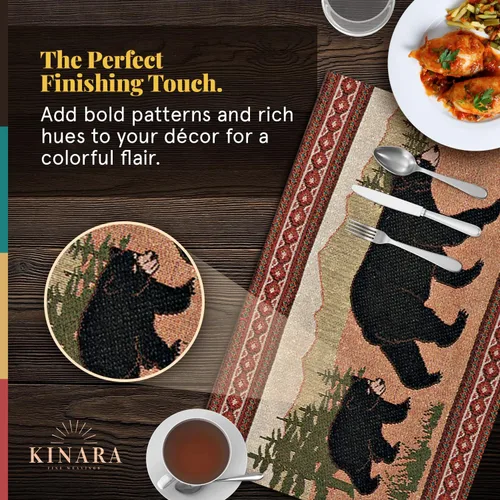 Vista 4 de Kinara Juego de manteles individuales Black Bear - Diseño nativo americano del suroeste - Patrón hermoso y único - Tejido fino cuatro manteles