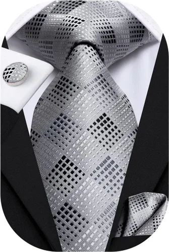 Vista 90 de Hi-Tie Corbatas de seda para hombre, diseño de cachemira a rayas, con bolsillo, gemelos cuadrados, conjunto formal de negocios