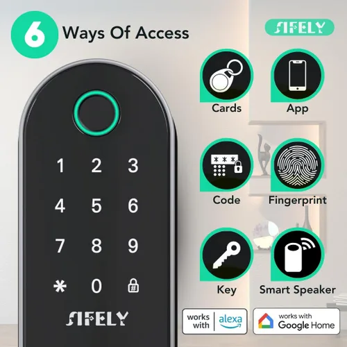 Vista 2 de Cerradura de puerta inteligente con huella digital WiFi integrada con mango y teclado, acceso remoto y bloqueo automático, entrada sin llave