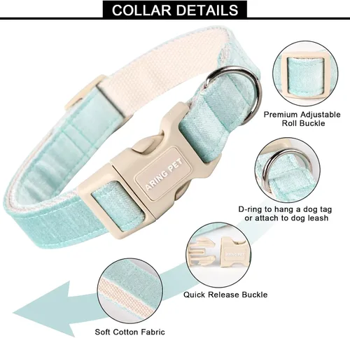 Vista 2 de Aring Pet Collar de algodón, ligero y ajustable, con hebilla de liberación rápida para perros pequeños, medianos y grandes, para cachorros, verde