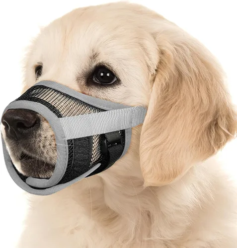 Vista 13 de Mayerzon Bozal para perro, bozales de malla transpirable para cachorros con gancho y bucle ajustables para perros pequeños, medianos y grandes