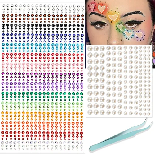 Vista 19 de NOOEPC Gemas faciales para el cabello, joyas autoadhesivas para la cara, joyas de ojos, diamantes de imitación para la cara, gemas para el rostro