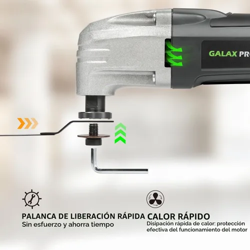 Vista 4 de GALAX PRO Multiherramienta oscilante 22000 OPM 2.0A, ángulo oscilante de 3 grados con 3 hojas de sierra, 1 placa de lijado de hoja semicírcula, 6