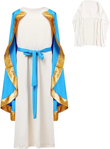 Vista 5 de Disfraz de María para niños, disfraz de Santa María para niños, vestido de Virgen María, disfraz bíblico para niñas, disfraz de María y Biblia