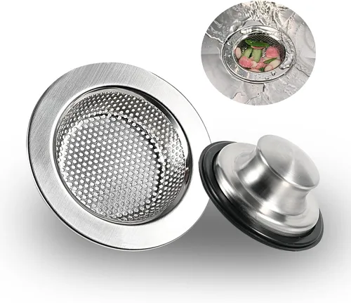Vista 8 de RQYEKDO Kits de coladores de fregadero de cocina, juego de coladores de drenaje de fregadero de acero inoxidable, tapón de fregadero de gran