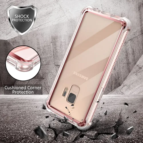 Vista 5 de Dexnor Funda compatible con Samsung Galaxy S9 con protector de pantalla, marco galvanizado, cubierta trasera transparente, resistente 360, cuerpo
