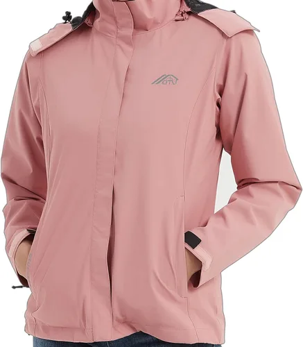 Vista 6 de OTU Chaqueta impermeable para mujer, ligera, impermeable con capucha para senderismo, viajes al exterior.