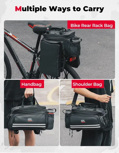 Vista 4 de KEMIMOTO Bolsa de 20L para Bicicleta con Portaequipajes Trasero con Funda Impermeable, Bolsa de Maletero de Bicicleta de Cuero de Carbono Alforja