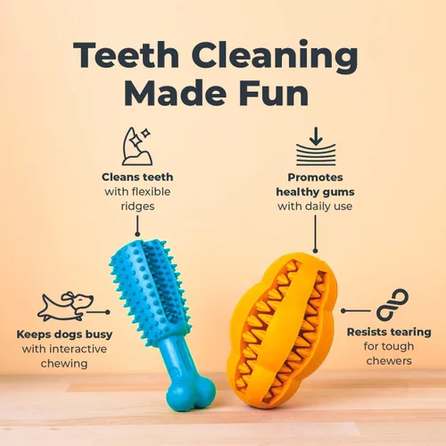 Vista 2 de Oxyfresh Juguete dental masticable para perros, el mejor juguete de limpieza de dientes de perro, un simple juguete de mordida y cepillo que ayuda a