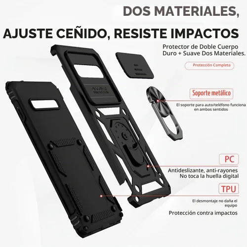 Vista 8 de Funda para Samsung Galaxy S10 con cubierta para lente de cámara, protector de pantalla HD, doble capa de grado militar, probada contra caídas Negro
