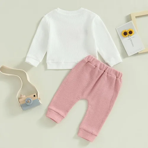 Vista 4 de Daddys Girl Toddler Baby Clothes Waffle Sweatshirt Pullover Top Jogger Pants Fall Winter 2 Piece Outfits