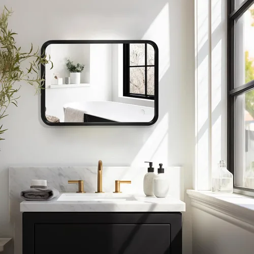 Vista 7 de WallBeyond - Espejo de madera de 18x24 pulgadas para baño, espejo de pared con marco de madera estilo granja, espejo rectangular montado en la pared