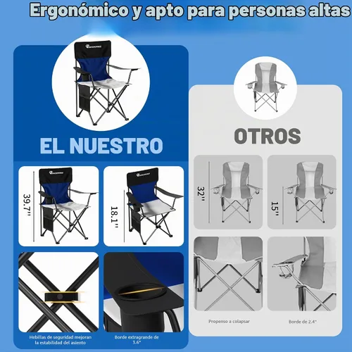 Vista 5 de Silla de camping, sillas de césped con respaldo alto de 500 libras