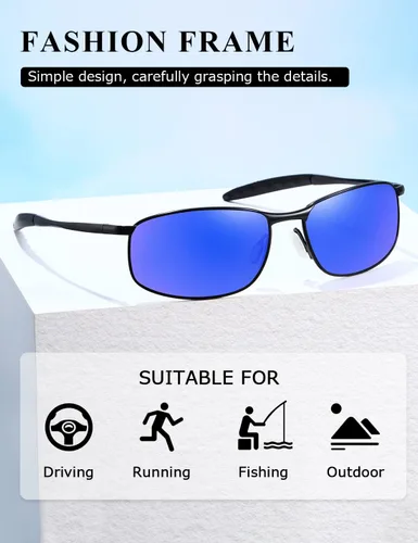 Vista 5 de AEVOGUE anteojos de sol polarizados para hombres, marco metálico rectangular, anteojos retro AE0535.
