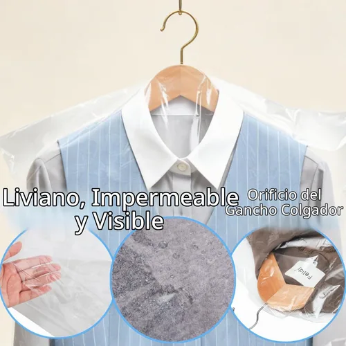 Vista 3 de AVLA Paquete de 50 bolsas de plástico para ropa, bolsas transparentes para colgar en seco, cubierta transparente para colgar ropa, bolsas