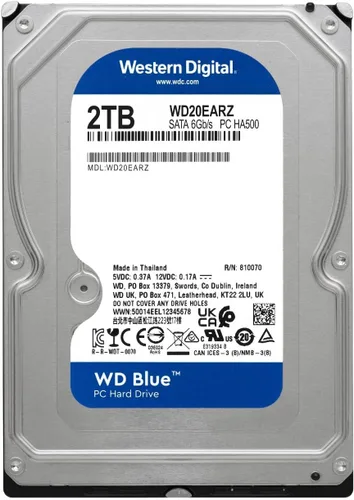 Vista 2 de Western Digital Disco Duro Interno WD Azul PC 2TB - 5400 RPM, SATA 6 Gb/s, caché de 64 MB, 3.5" - WD20EARZ