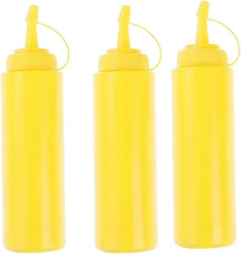 Vista 6 de Botella de plástico transparente para apretar, paquete de 3 recipientes de boca ancha a prueba de fugas, dispensador de condimentos, salsa de tomate