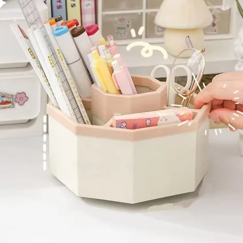 Vista 4 de Organizador de escritorio, portalápices de escritorio, 5 compartimentos, organizador de escritorio, caja de almacenamiento de suministros de arte