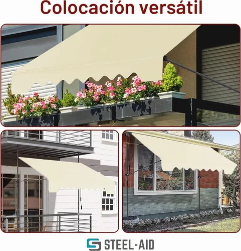 Vista 6 de STEELAID Toldo retráctil manual – Parasol de 59 pulgadas sin tornillos para exteriores – Cubierta de pérgola ajustable con protección UV – Toldo