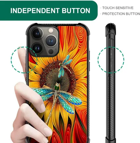 Vista 4 de Funda compatible con iPhone 15 Pro Max, 4 fundas de libélula en las cuatro esquinas con parachoques a prueba de golpes antideslizante funda
