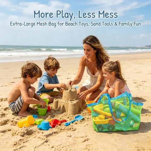 Vista 3 de SupMLC Bolsas de playa de malla extra grandes y bolsos - Sostiene juguetes, toallas, arena que no se retiene - Para juguetes de niños, mercado
