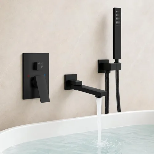 Vista 10 de gotonovo - Grifo de bañera montado en la pared con rociador de mano, juego de grifo de ducha giratorio de 180°, sistema de ducha de baño de una sola