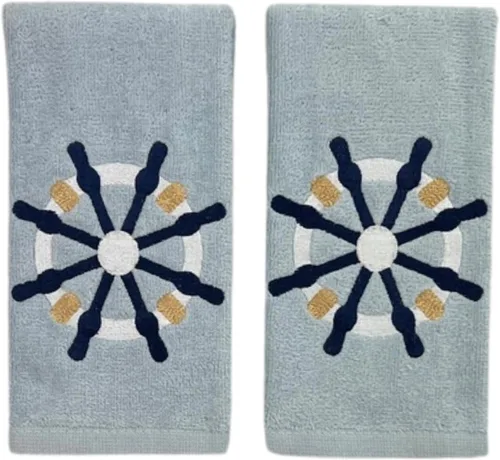 Vista 33 de Serafina Home Toallas de baño suaves y absorbentes para huéspedes: ancla azul náutica con diseño costero de cuerda gris plateada, 2 piezas de 12 "x