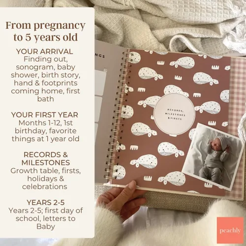 Vista 7 de Peachly Libro de recuerdos unisex para bebé, recuerdo minimalista para el primer año para los hitos, libro de bebé moderno y estético Scandi
