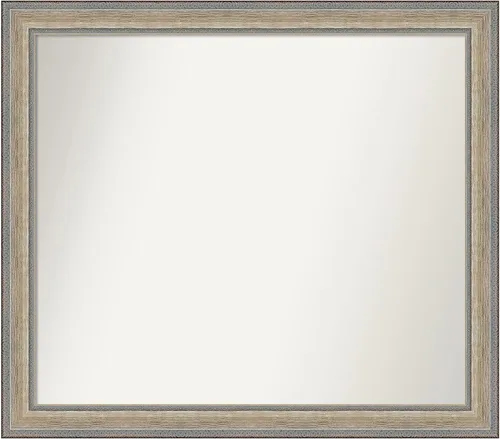 Vista 465 de Amanti Art Espejo de baño plateado para sobre el fregadero, 28 x 37 pulgadas, elegante espejo rectangular de peltre cepillado, marco de madera