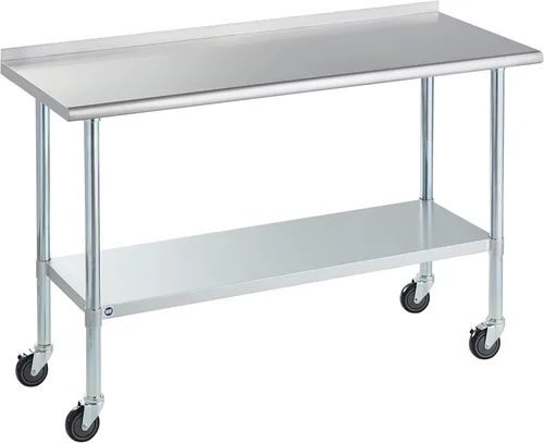 Vista 69 de ROCKPOINT Mesa de acero inoxidable para preparación y trabajo, 14x24 pulgadas; mesa de cocina comercial de metal NSF resistente con estante inferior
