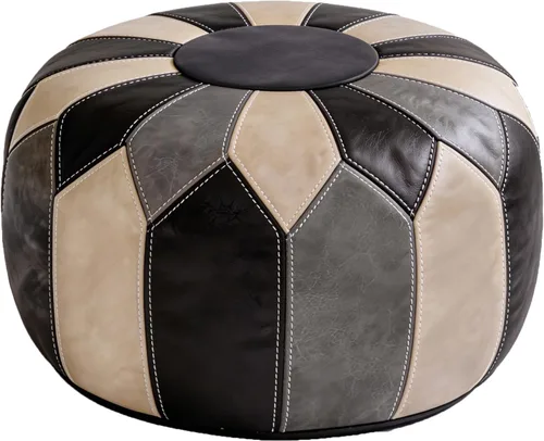 Vista 8 de Thgonwid Funda redonda sin relleno, otomana de almacenamiento de piel sintética, taburete marroquí bohemio, decoración multiusos para el hogar, sala