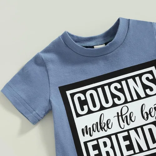 Vista 55 de Conjunto de traje de verano para bebé niño pequeño, manga corta, cuello redondo, letras impresas, lindo traje de verano, conjunto de 2 piezas