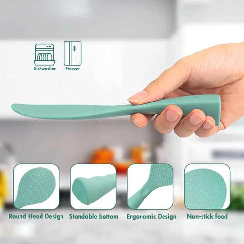 Vista 3 de FireKylin Cuchara de arroz de silicona con paleta antiadherente y soporte, cuchara para olla arrocera resistente al calor, cuchara para servir