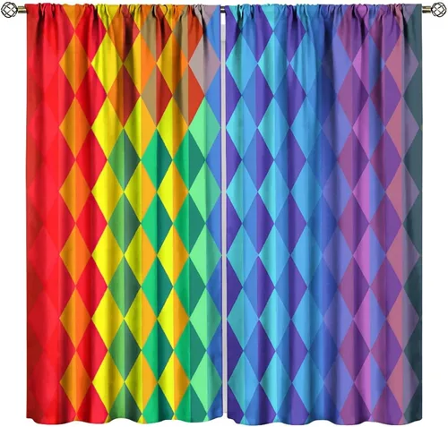 Vista 41 de Cortinas opacas abstractas de arco iris, pintura de color arcoíris con gotas, diseño gráfico creativo con bolsillo para barra, para sala de estar