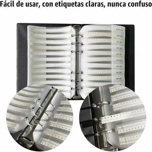 Vista 3 de 0201 Libro de muestras de resistencias SMD 170 valores Kit de resistencias 50 cada 1% de precisión en estuche de libro de almacenamiento R0201