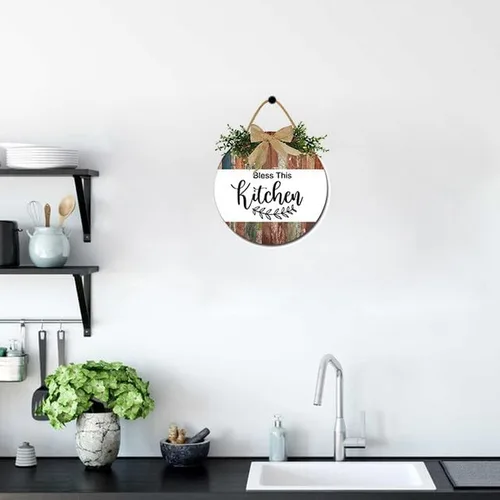 Vista 2 de Bless This Kitchen Signs for Farmhouse Home Rustic Hanging Wood Kitchen Wall Decor For Dining Room Pantry D4