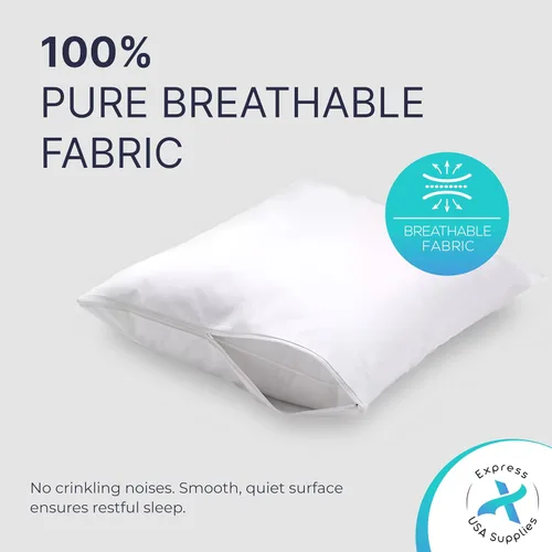 Vista 7 de Juego de 4 protectores de almohada impermeables estándar/Queen, equilibrio de temperatura, recomendado por alergólogos, protectores transpirables