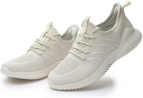 Vista 7 de KEEZMZ Womens Ladies Walking Running Shoes Slip On Lightweight Casual Tennis Sneakers Clothes Shoes Beige