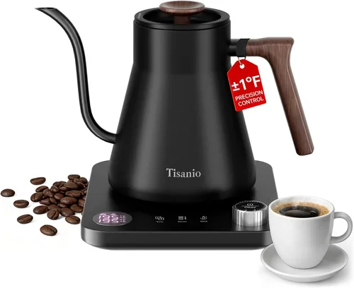 Vista 10 de Hervidor eléctrico de cuello de cisne para verter sobre café, control de precisión de ±1 °F, calefacción inteligente de dos etapas, 2 horas de Negro