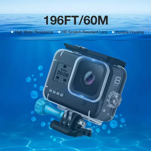 Vista 3 de MiPremium Carcasa impermeable para GoPro Hero 8, color negro. Accesorios de montaje de jaula de buceo con tornillo de aluminio y hebilla