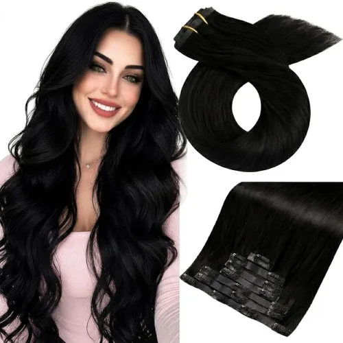 Vista 16 de Moresoo Genius - Extensiones de cabello humano real con clip, color negro azabache, invisibles, sin costuras, de trama de piel sintética