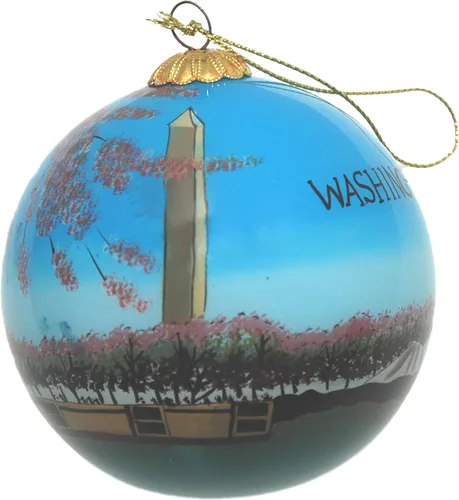 Vista 12 de Ornamento de Navidad de cristal pintado a mano - Washington D. C. - Jefferson Memorial con flores de cerezo