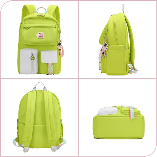 Vista 5 de AUOBAG Mochilas Kawaii para niñas, mochila con colgante gratuito incluido, perfecto para niños de escuela primaria, Verde, Mochilas tradicionales