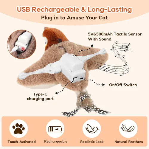 Vista 2 de Rocfish Juguetes para Gatos, Juguetes de Hierba Gatera para Gatos, Juguete de Pájaro Aletante para Gatos, Juguete de Pájaro para Gatos Interactivo