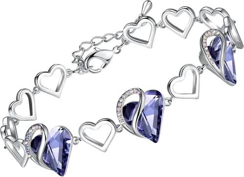 Vista 25 de Leafael Pulsera de eslabones de corazón infinito, piedra natal o piedra curativa para mujer, regalo de joyería de tono plateado para ella, cadena